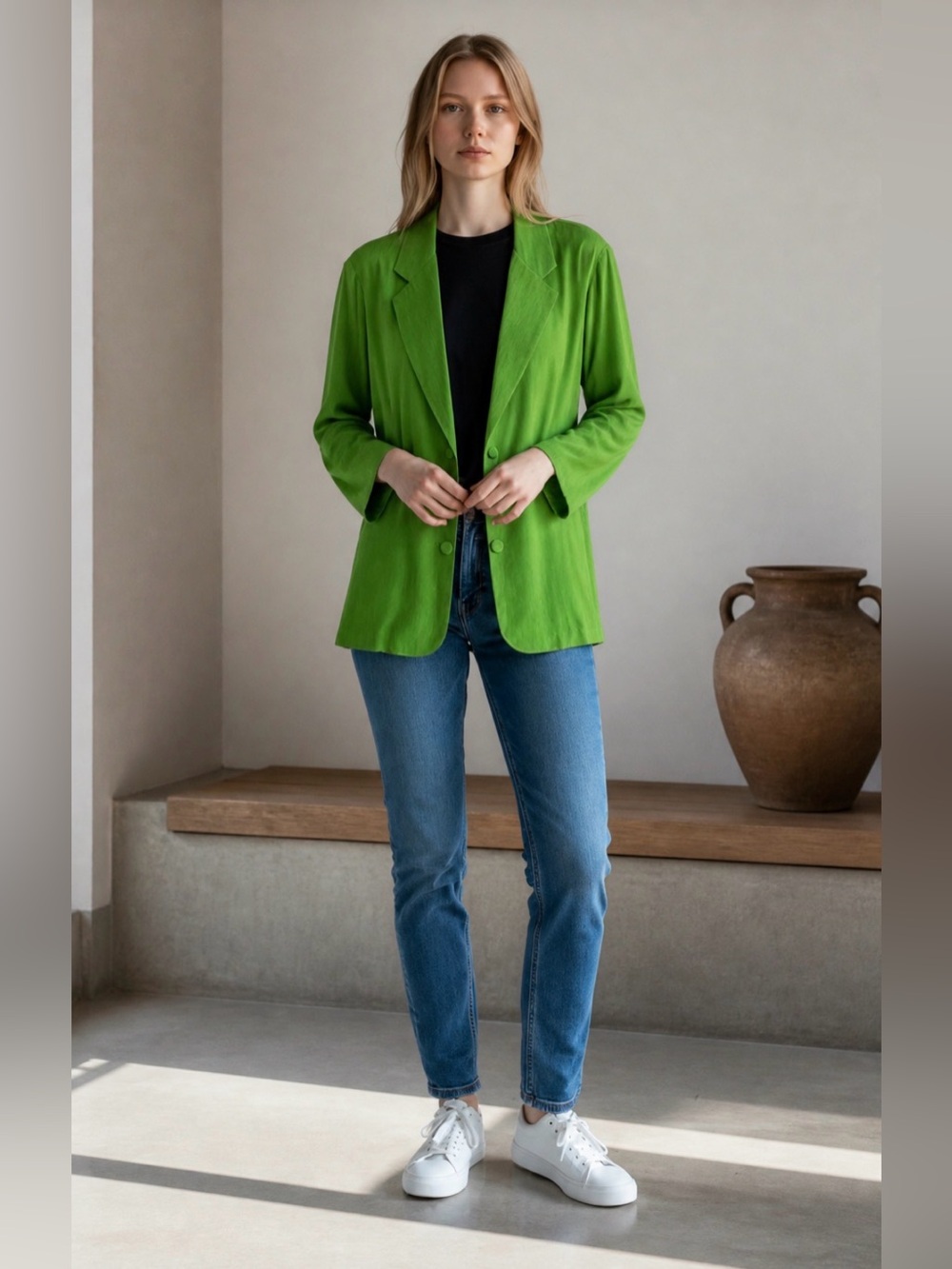 Vintage Maggie Sweet Green Women's PL Green Blazer‎ 2 Button Slinky Career